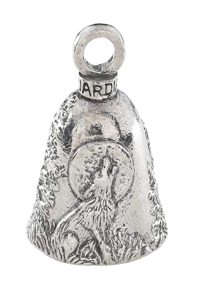 Guardian Bell Howling Wolf Good Luck Bell w/Keyring & Black Velvet Gift Bag | Motorcycle Bell | Lead-Free Pewter | Made in USA